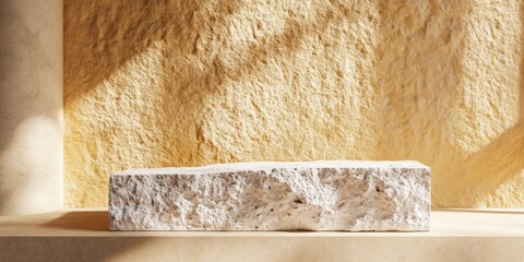Fototapete - Stone podium on earthy textured background with sunlight.