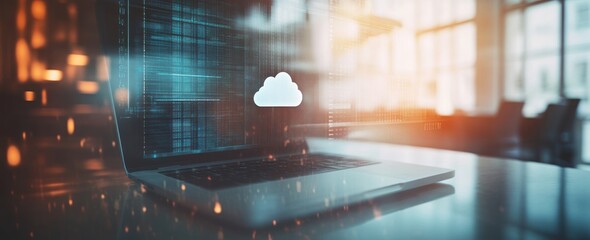 Leinwandbilder - Laptop with cloud icon.