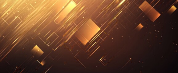 Fototapete - Golden geometric lines with subtle light effects on dark background.