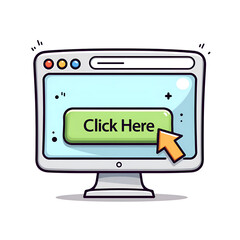 Wall Mural - illustrative representation of a computer screen featuring a click here button for engaging user int