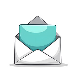 Wall Mural - stylish illustrated envelope with a minimalist teal letter inside, digital illustration of iconograp