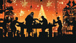© Vector Stock - Silhouette of Santa and Elves in Christmas Workshop, Santa and His HelpersChristmas day, New Year's Eve, Happy New Year