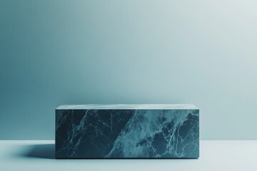 Poster - Marble platform against solid teal wall, minimal.