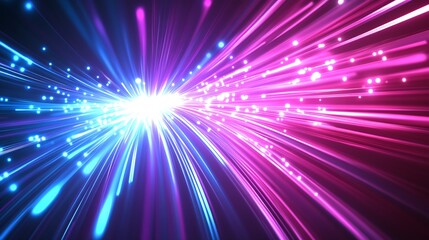 Leinwandbilder - Vibrant Neon Light Burst in Blue and Pink with Dynamic Energy Pattern : Generative AI