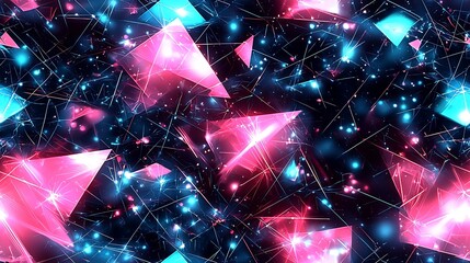 Leinwandbilder - Abstract Shimmering Pink and Blue Geometric Light Design : Generative AI