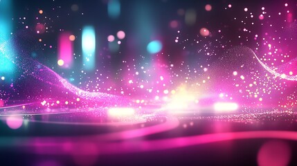 Aufkleber - Vibrant Abstract Digital Landscape with Neon Pink and Blue Lights : Generative AI