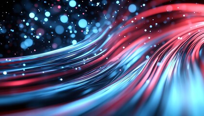 Poster - Futuristic Abstract Blue and Red Light Waves and Bokeh Background Design : Generative AI