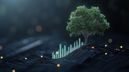 Aufkleber - Abstract Representation of Growth with a Tree and Digital Graph Illustrating Concept of Sustainability, Technology, and Nature Integration in Modern Environment