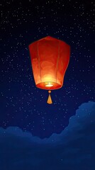 Wall Mural - illuminated sky lantern ascends among night stars