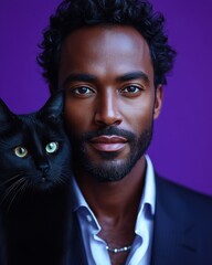 man portrait with a cute cat