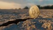 © Ramita - Recession unemployment concept. A solitary Bitcoin rests on cracked ground, symbolizing digital currency's resilience and value.