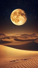 Wall Mural - golden moon over desert dunes under starlit sky
