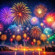 © Ariful - Fireworks are lit up in the night sky over a lake generative ai