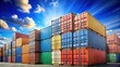 © Jotch - Shipping containers stacked against blue sky, container, shipping, stacked, cargo, industrial, transportation, logistics, storage