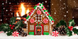 © Ahingska - Christmas Gingerbread House Holly Snow Fireplace Festive