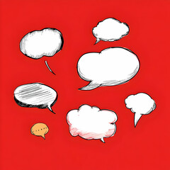 Wall Mural - Red Background with Sketch Speech Bubbles Illustration