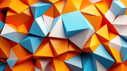 Wall Mural - Abstract Geometric Polygonal Wallpaper: Vibrant Orange, Blue and White 3D Render