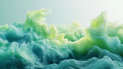 Canvas Print - colorful abstract waves with soft green and blue hues in motion