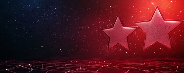 Wall Mural - A vibrant digital background featuring two sparkling stars in red hues, set against a dark, starry backdrop, evoking a sense of celebration and creativity.