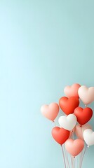 Poster - Heart shaped balloons float against a light blue background