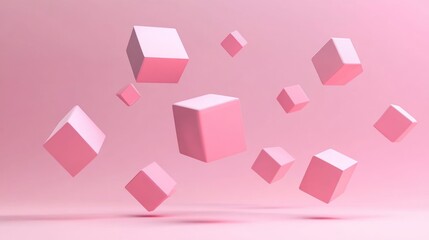 Poster - Pink Cubes Floating in a Pastel Dream: Abstract 3D Render