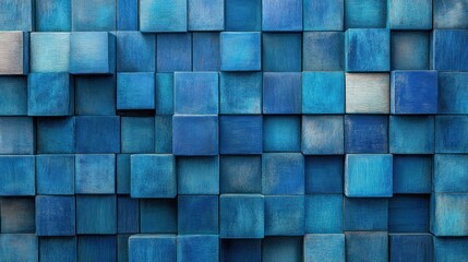 Poster - Abstract Blue Cubes Background: A Stunning 3D Rendering of Interlocking Blocks