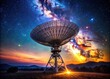 © Adisorn - Radio Telescope Long Exposure Milky Way Galaxy Night Sky Astronomy