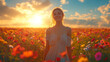© Nikole24 - Young Woman in Flower Field at Sunset