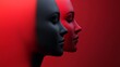 © Abdul - Artistic image capturing two overlapping profiles with dual-toned red and blue contrasts, symbolizing duality and complexity of human emotions.