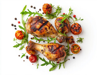 Wall Mural - Roasted chicken drumsticks and vegetables