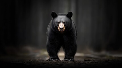 a black bear standing tall and looking forward.