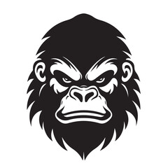 Wall Mural - Bold black and white illustration of an angry gorilla head, featuring sharp lines and intense expression, perfect for logos or mascots, Wildlife Vector Designs.