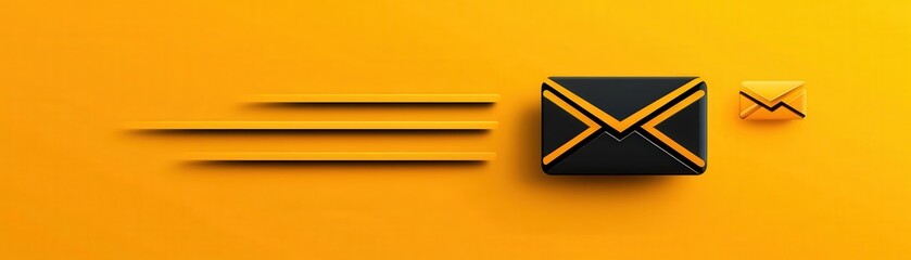 Wall Mural - Dynamic Email Concept with Motion Effects on Vibrant Yellow Background