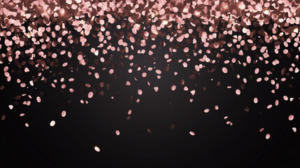 Wall Mural - rose gold glitter and confetti for celebration. black background with glowing pink particles.