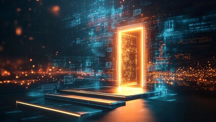 Neon Glowing Portal Digital Doorway Futuristic Sci-fi