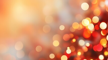 Wall Mural - Orange and red bokeh lights on gradient background. Holiday atmosphere concept