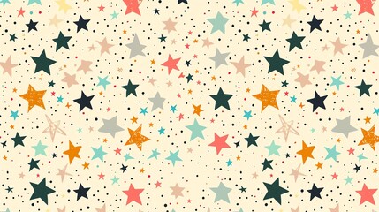 Canvas Print - a seamless pattern of colorful stars and dots on a light background.