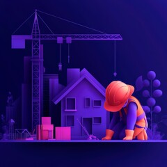 Construction Worker Building House  Home Construction  Real Estate  New Home Development