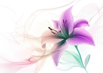 Wall Mural - Beautiful purple and green lily flower with swirls of smoke vector design on a white background