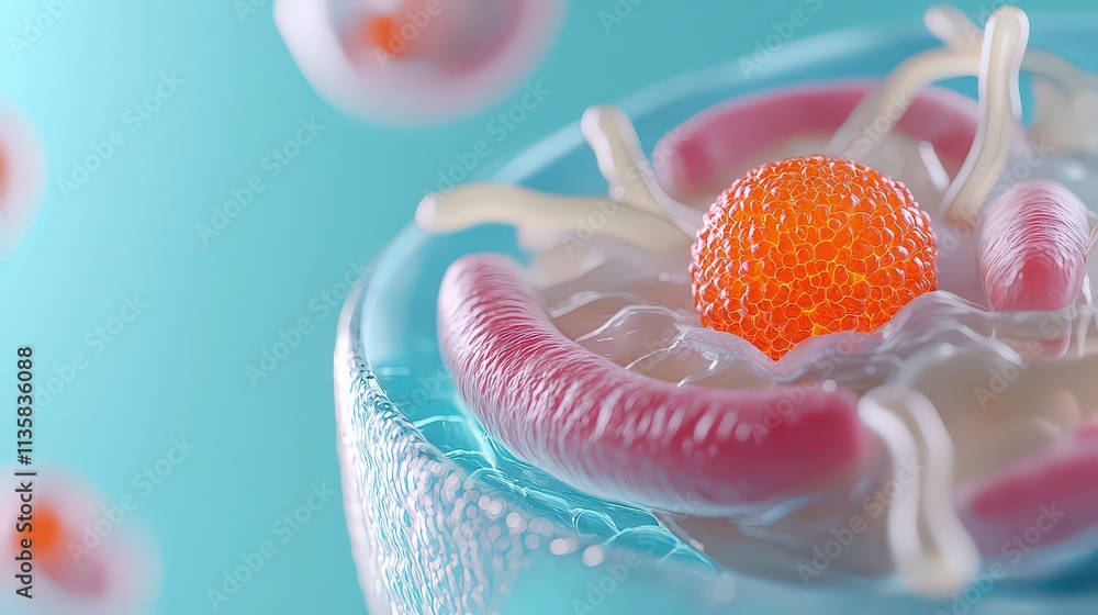 Microscopic Cell Structure 3D Render of Human Cell with Nucleus ...