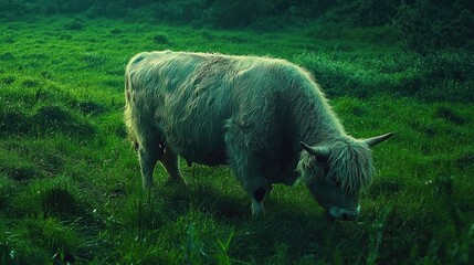 Canvas Print - White cow in a grassy field