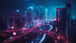© Teeraphon - Smart digital Innovation city with connection network reciprocity over the cityscape. of future smart wireless digital city and social media networking systems that connects people with in city
