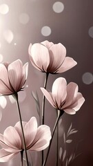 Wall Mural - Soft pink flowers bloom against a gentle bokeh background in a tranquil environment during a warm afternoon