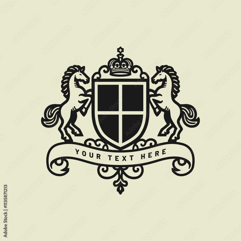heraldic horse logo shield coat of arms family crest logo Stock Vector ...
