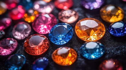 Poster - A vibrant collection of colorful gemstones arranged on a dark surface.