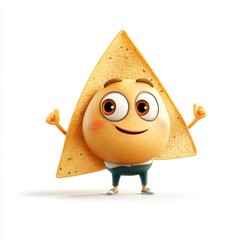 3D cartoon character-style nachos, isolated on a white background, vibrant and fun.