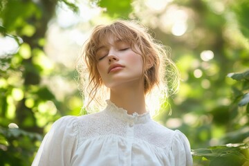 Wall Mural - woman with closed eyes in nature