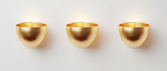 three gold wall sconces on white wall