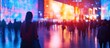 © adiba - A lone woman stands in front of a blurred crowd, illuminated by colorful lights.