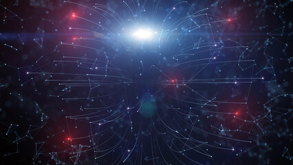 Artistic red blue lights digital technology network illustration.	